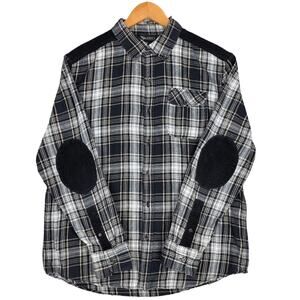 ODIN NEW YORK PLAID CORDUROY ELBOW & SHOULDER SHIRT – BLACK/WHITE/GRAY – SIZE L
